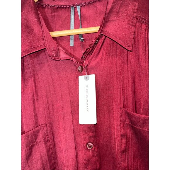 NWT Anthropologie Relaxed Button Down Shirt Wine Womens L Large - Picture 7 of 13